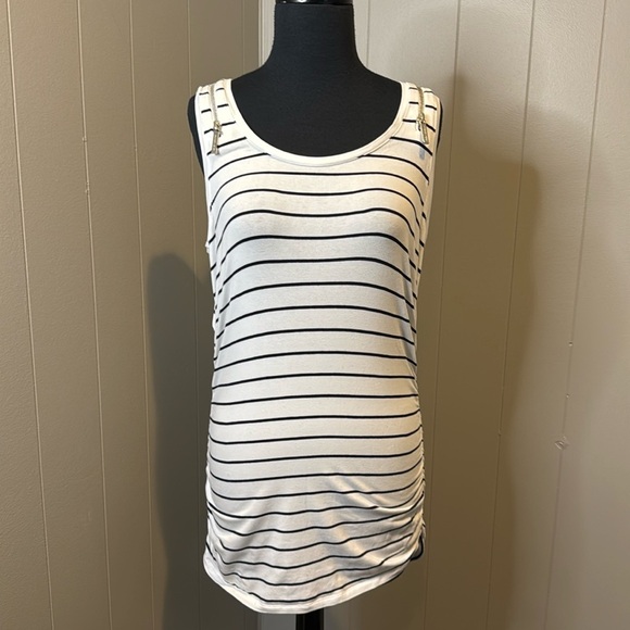 MICHAEL Michael Kors Women’s Tank Top Zipper Details Stripes Ruched Sides - Picture 1 of 6